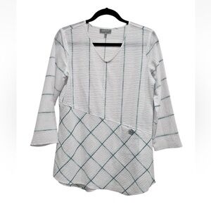 Habitat "Clothes To Live In" Textured Plaid V-Neck Tunic White & Teal Size XS